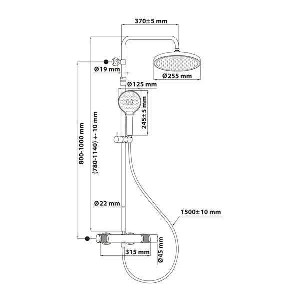 SCHÖNER WOHNEN-Kollektion Duschsystem GLAIA mit Thermostat, Mattschwarz, Duscharmatur Komplettset mit Regendusche
