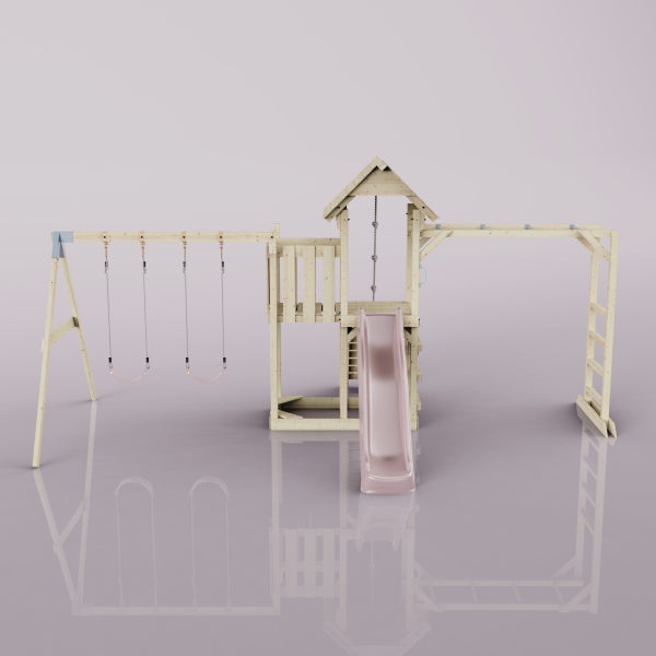 Spielplatz mit Schaukeln, Rutsche und Klettergerüst aus Holz