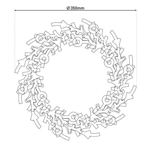 Illustration eines dekorativen Kranzes mit einem Durchmesser von 350 mm