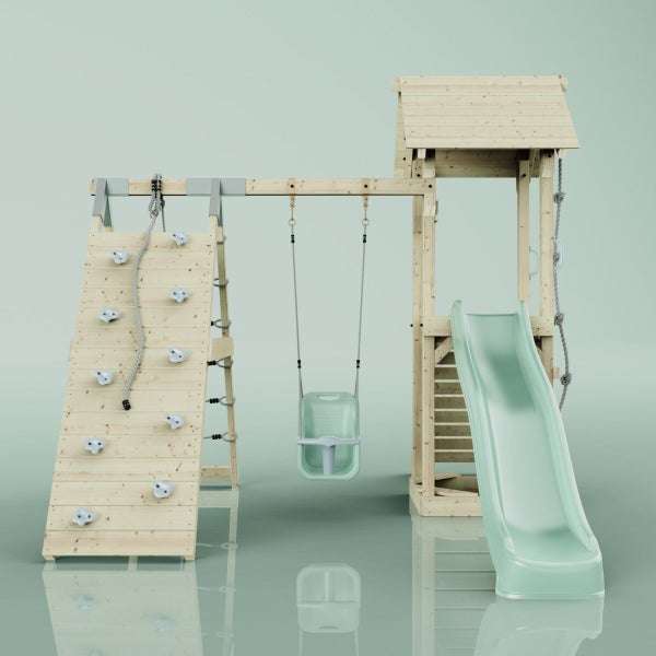 Spielplatz mit Kletterwand, Schaukel und Rutsche