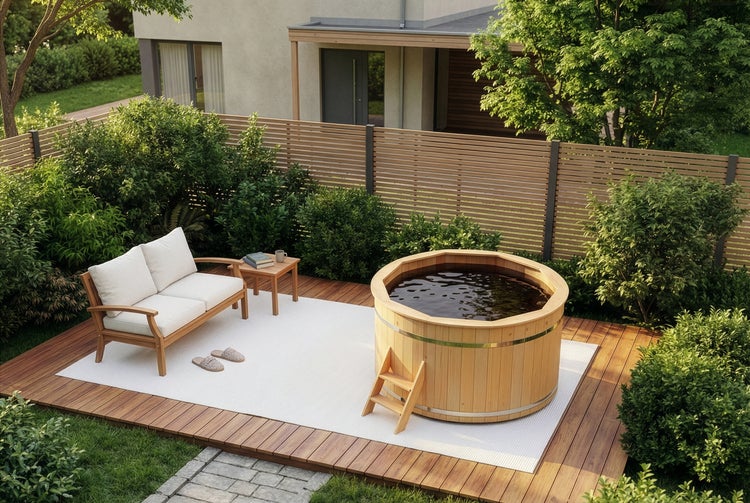 Olivenbaum Olea europaea mit dickem Stamm und grüner Krone im Topf in einer hellen Baumschule.