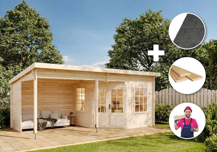 Alpholz Premium Gartenhaus-Set 5-Eck Carl 6x3m inkl. Boden, Dach & Aufbauservice