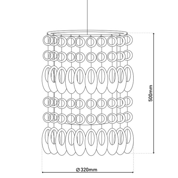 Technische Zeichnung einer Hängeleuchte mit den Maßen 500 mm Höhe und 320 mm Durchmesser