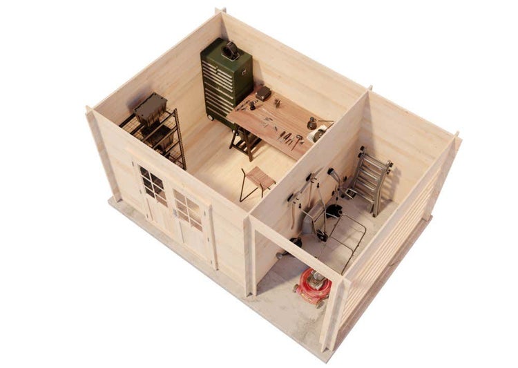Alpholz Pultdach Gartenhaus Maria-28 Compact Gartenhaus aus Holz, Holzhaus mit 28 mm Wandstärke inklusive Schleppdach, Blockbohlenhaus mit Montagematerial, Naturbelassen 4,5x3m