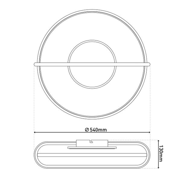 Technische Zeichnung einer Lampe mit den Maßen 540 mm Durchmesser und 130 mm Höhe.
