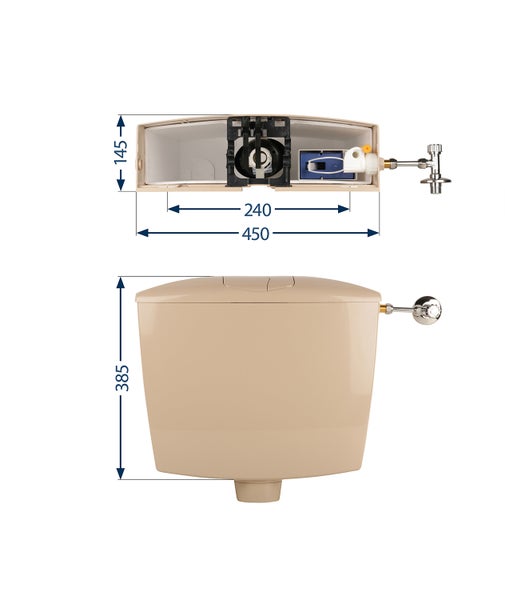 Sanitop-Wingenroth Spülkasten Karat | Tiefspülkasten mit Zwei-Mengen-Technik | 3,5 oder 6 - 9 l | Geräuscharm und vollisoliert | Variabler Anschluss | Beige | 21053 9