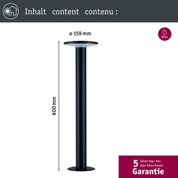 LED Pollerleuchte Smart Home Zigbee 3.0 Plate insektenfreundlich IP44 zylindrisch 600 mm Tunable Warm 5,5W 280lm 230V Anthrazit Metall, Kunststoff