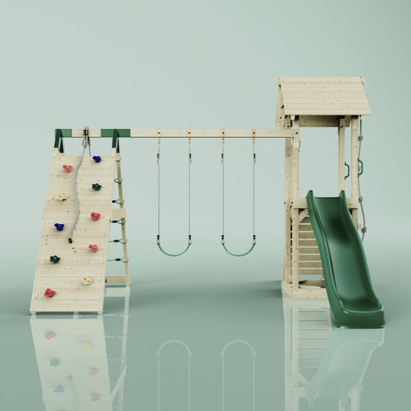 Spielplatz mit Kletterwand, Schaukeln und Rutsche