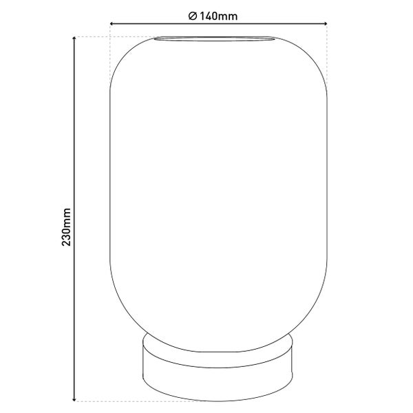 Technische Zeichnung einer Tischleuchte mit den Maßen 230 mm Höhe und 140 mm Durchmesser.