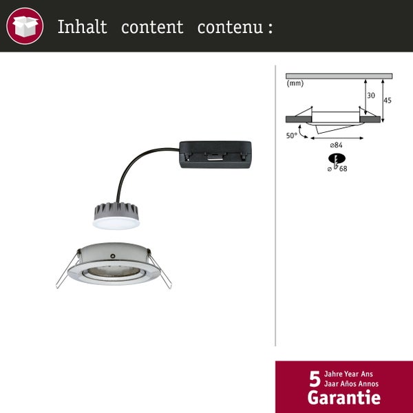 Paulmann Nova Plus LED Einbauleuchte Set schwenkbar aus gebürstetem Eisen mit LED Coin dimmbar warmweiß 2700 Kelvin inklusive Verpackung