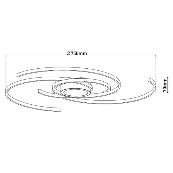 Technische Zeichnung einer Deckenleuchte mit den Maßen 750 Millimeter Durchmesser und 70 Millimeter Höhe