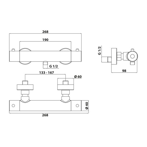 SCHÖNER WOHNEN-Kollektion Duschthermostat DICU, Industrial, Duscharmatur mit Thermostat Verbrühschutz, Mischbatterie mit Schlauchanschluss 1/2
