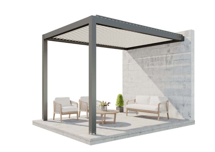Huun Pergola Mezzo wandmontiert aus Metall in Grau 3x4m