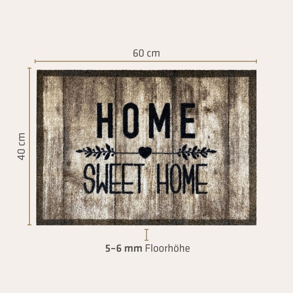 Akzente Listen Home Sweet HomeFußmatte 40x60 cm, rutschfest, trittschälldämmend, wetterbeständig, PVC-frei, Schmutzfänger