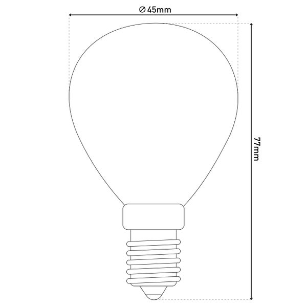 Abmessungen einer Glühbirne mit 45 Millimeter Durchmesser und 77 Millimeter Höhe