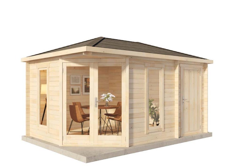 Alpholz 5-Eck Gartenhaus Liwa Compact mit Anbau aus Holz Gartenhütte Wandstärke: 28 mm Geräteschuppen