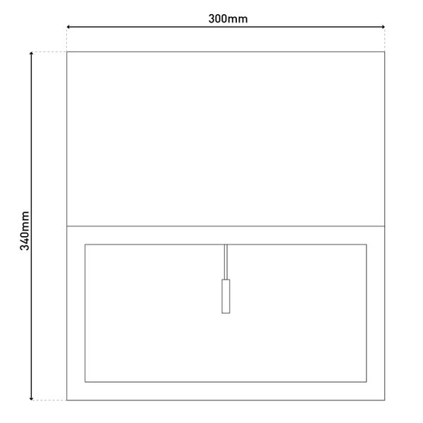 Zeichnung eines Badezimmerschranks mit den Maßen 300 mm mal 340 mm