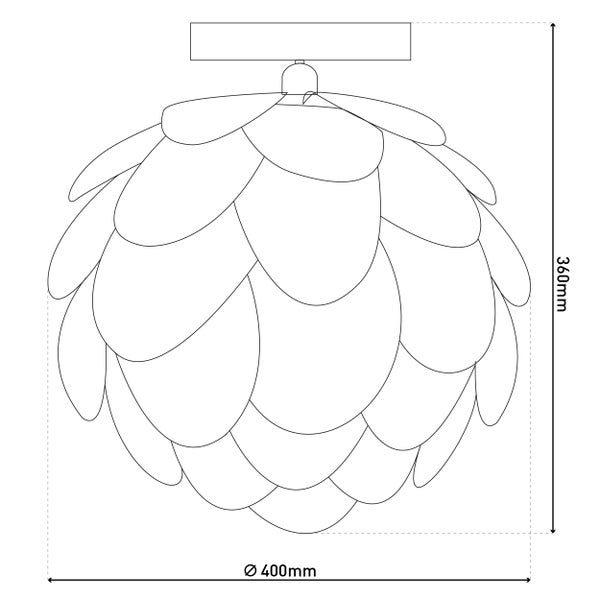 Technische Zeichnung einer Deckenleuchte, Durchmesser 400 Millimeter, Höhe 360 Millimeter