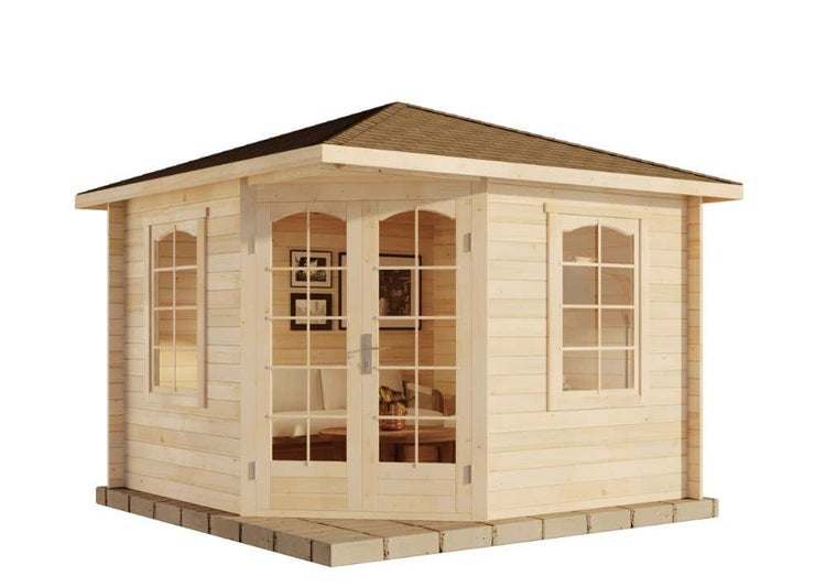 Alpholz 5-Eck Gartenhaus Viking aus Massiv-holz, Gerätehaus mit 28 mm Wandstärke, Garten Holzhaus inklusive Montagematerial, Geräteschuppen Größe: 300 x 300 cm, Spitzdach