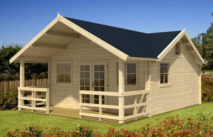 Alpholz Garten-und Freizeithaus Toronto-44 ISO Blockhaus aus Holz, Holzhaus mit 44 mm Wandstärke inklusive Terrasse inklusive Schlafboden FSC zertifiziert, Blockbohlenhaus mit Montagematerial