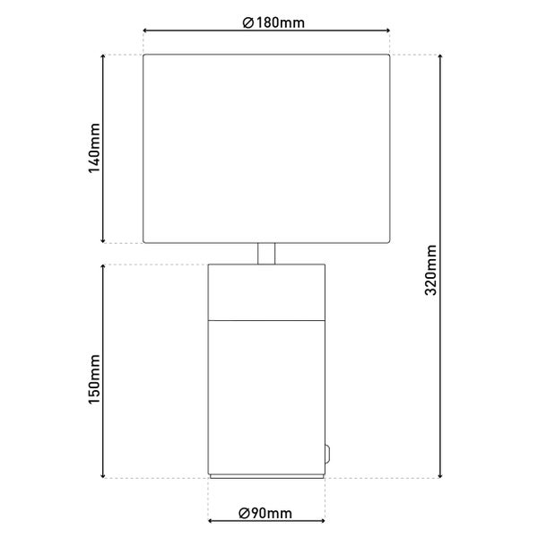 Skizze einer Tischleuchte mit Maßangaben