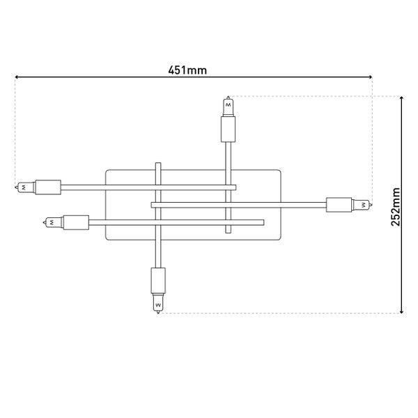 Technische Zeichnung einer Lampe mit den Maßen 451 mm mal 252 mm