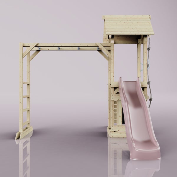 Spielplatz mit Rutsche, Kletterwand und Schaukel