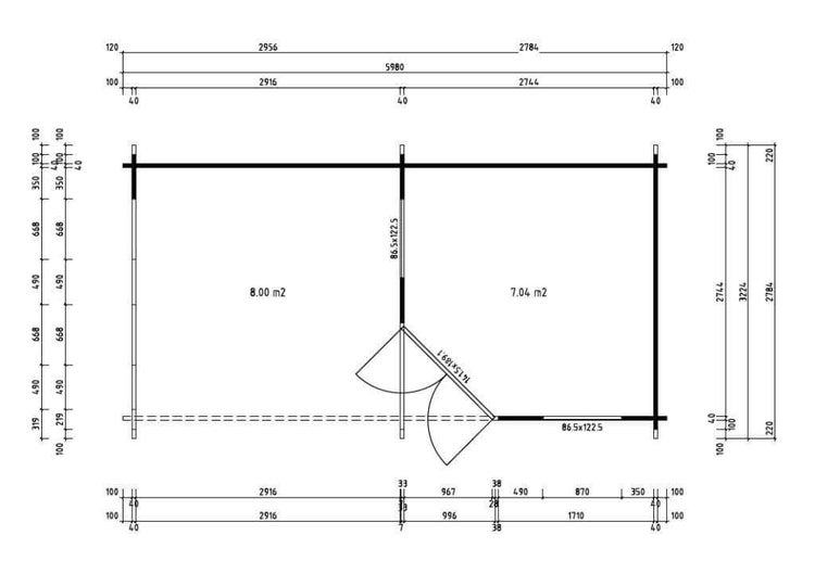 Grundriss eines Gartenhauses mit Maßangaben