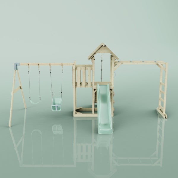OutdoorToys Spielturm Helsingborg aus Holz in Grün Babyschaukel
