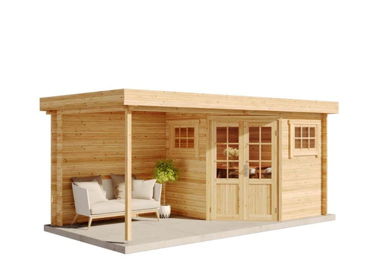 Alpholz 5-Eck Gartenhaus Mosel-28 aus Massiv-holz, Gerätehaus mit 28 mm Wandstärke, Garten Holzhaus inklusive Montagematerial, Geräteschuppen Größe: 500 x 250 cm, Flachdach
