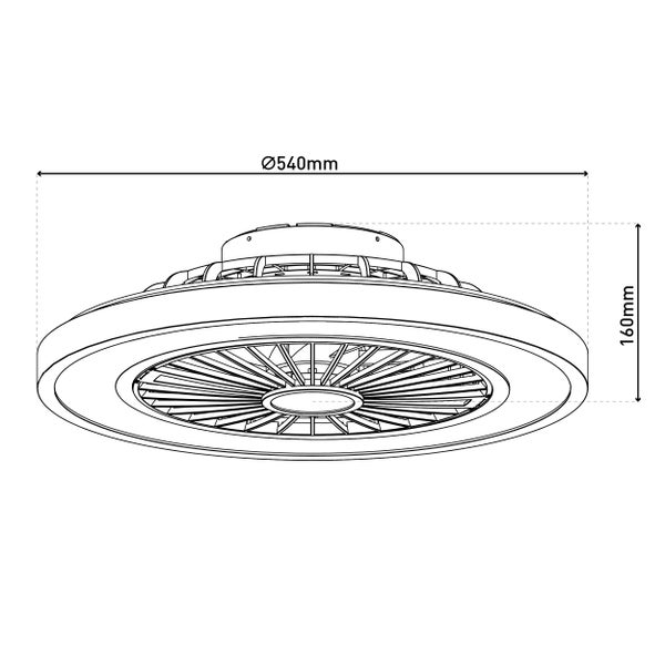 Technische Zeichnung eines Deckenventilators mit den Maßen Durchmesser 540 mm und Höhe 160 mm.