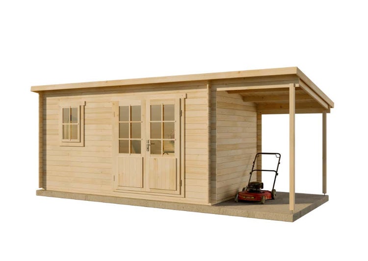 Alpholz Gartenhaus York mit Schleppdach aus Holz Gartenhaus mit 28 mm Wandstärke Gartenhütte Geräteschuppen Flachdach