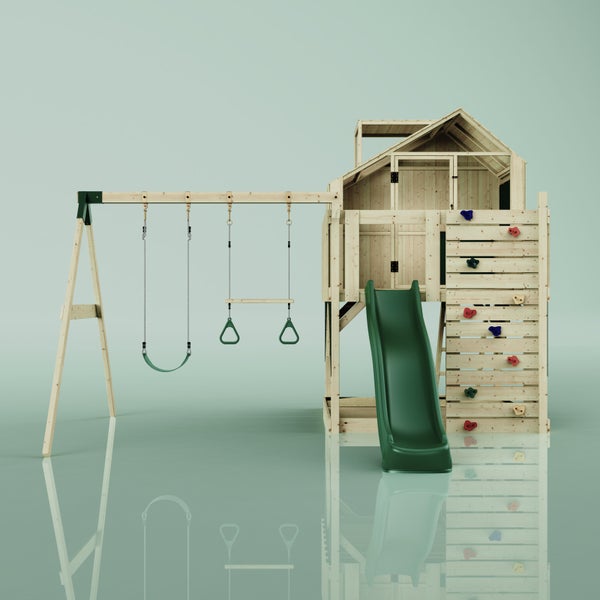 OutdoorToys Spielturm Lasse aus Holz in Grün Trapezstange
