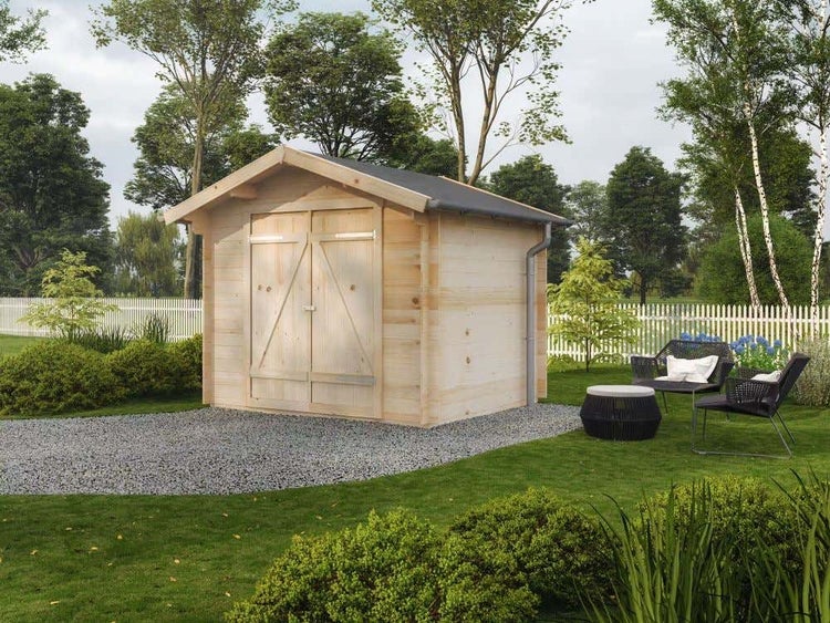Alpholz Gerätehaus Sven Gartenhaus aus Holz, Holzhaus mit 28 mm Wandstärke Blockbohlenhaus, Naturbelassen
