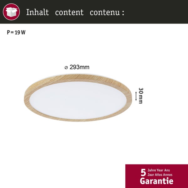 Runde LED Deckenleuchten in Holzoptik fuer das Badezimmer mit Schutzart IP44 fuer Spritzwasserschutz