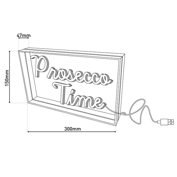 Dekorative Prosecco Time Neonleuchte in einem transparenten Acrylgehäuse