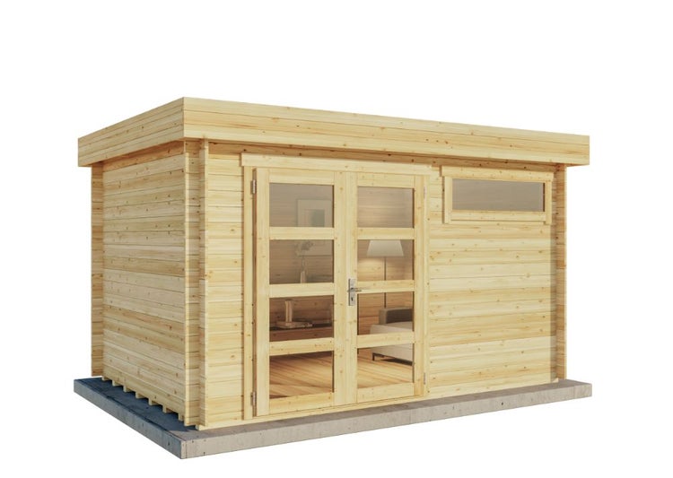 Gartenhaus Leandro-28 mit Fußboden aus Holz, Gerätehaus 394x268, 8,64 m², 28 mm Wandstärke - Naturbelassen