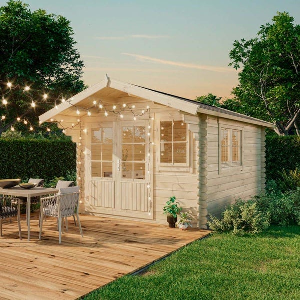 Gartenhaus Gabriel-34 mit Fußboden aus Holz, Gerätehaus 300x400, 10,07 m², 34 mm Wandstärke - Naturbelassen