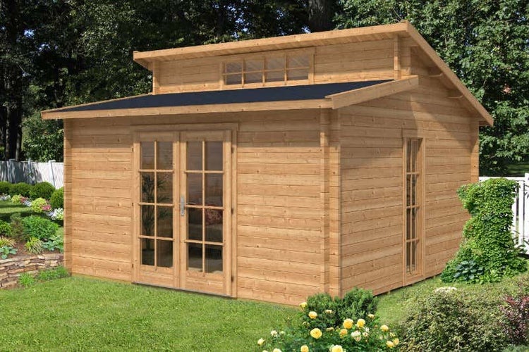 Alpholz Gartenhaus Lausitz ISO - Blockhaus mit Doppel-Pultdach, Massivholz Blockhütte - Mit Imprägnierung (Pinie), 40 mm Wandstärkre