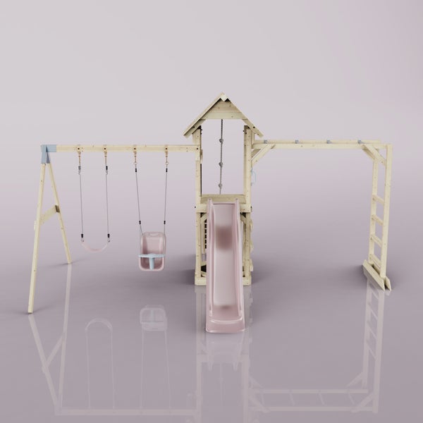 OutdoorToys Spielturm Örebro aus Holz in Rosa Babyschaukel