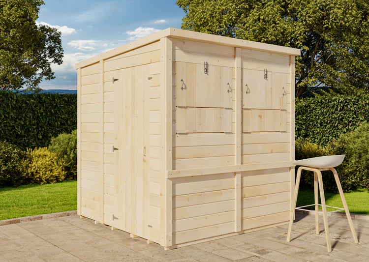 Storehaus Partyhütte Gerd M, Gartenhaus aus Holz, Holzhaus mit 12 mm Wandstärke Blockbohlenhaus, Naturbelassen 1,9x2m