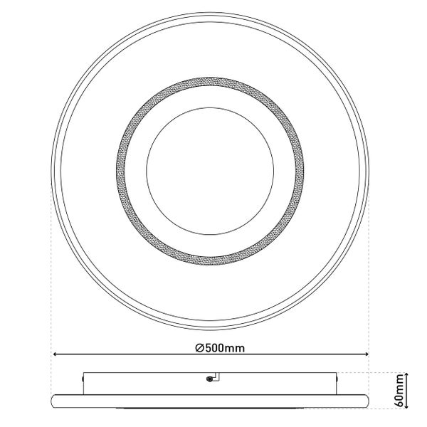 Technische Zeichnung einer Deckenleuchte mit einem Durchmesser von 500 Millimeter und einer Höhe von 60 Millimeter.