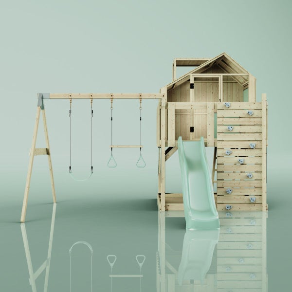 OutdoorToys Spielturm Lasse aus Holz in Grün Trapezstange