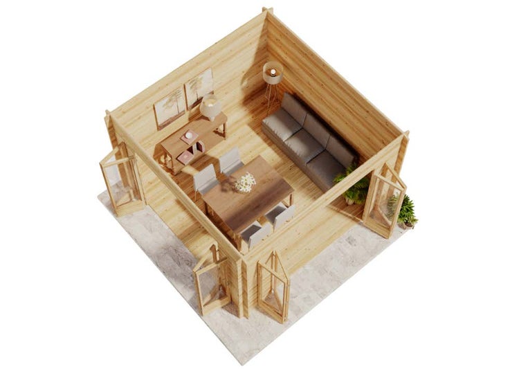Alpholz Gartenhaus Sunshine ISO mit großer Falttür Gartenhaus aus Holz in natur, Holzhaus mit 40 mm Wandstärke, Blockbohlenhaus mit Montagematerial imprägniert