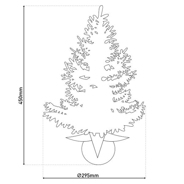 Technische Zeichnung eines Weihnachtsbaums mit den Maßen 450 mm Höhe und 295 mm Durchmesser