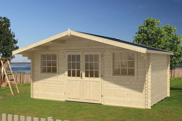 Alpholz Gartenhaus Caroline-44 A ISO Gartenhaus aus Holz, Holzhaus mit 44 mm Wandstärke, Blockbohlenhaus mit Montagematerial, Naturbelassen 5,1x3,3m