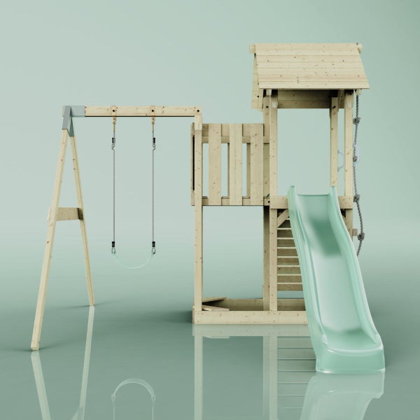 OutdoorToys Spielturm Bergen aus Holz in Grün Kinderschaukel