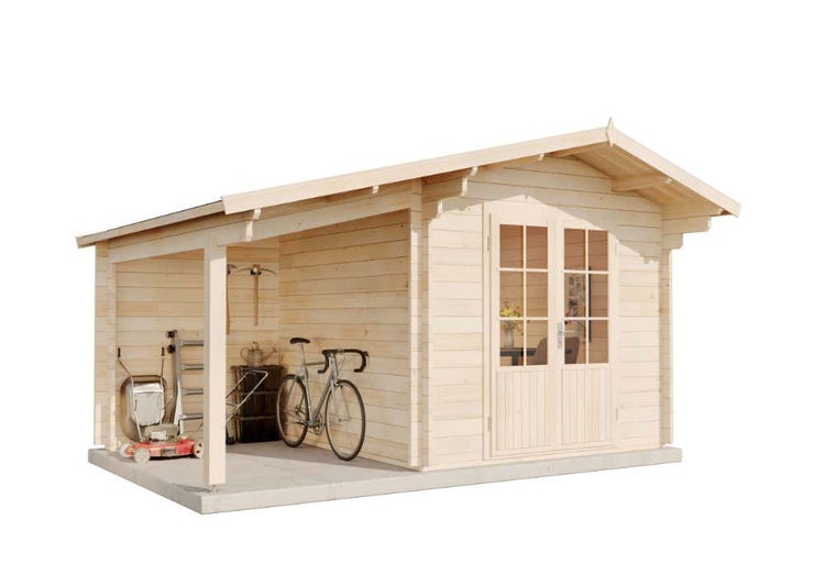Alpholz Gartenhaus Anna-44 ISO mit Seitendach Gartenhaus aus Holz, Holzhaus mit 44 mm Wandstärke inklusive Schleppdach, Blockbohlenhaus mit Montagematerial, Naturbelassen 4,7x3m