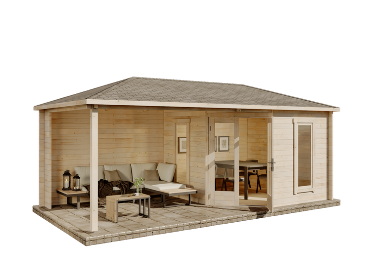 Alpholz 5-Eck Gartenhaus Liwa aus Massiv-holz mit 40 mm Wandstärke inklusive Montagematerial, 595 x 300 cm Ohne Imprägnierung