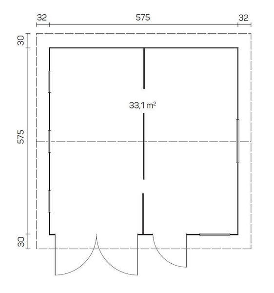 Grundrisszeichnung mit Abmessungen des Gartenhauses